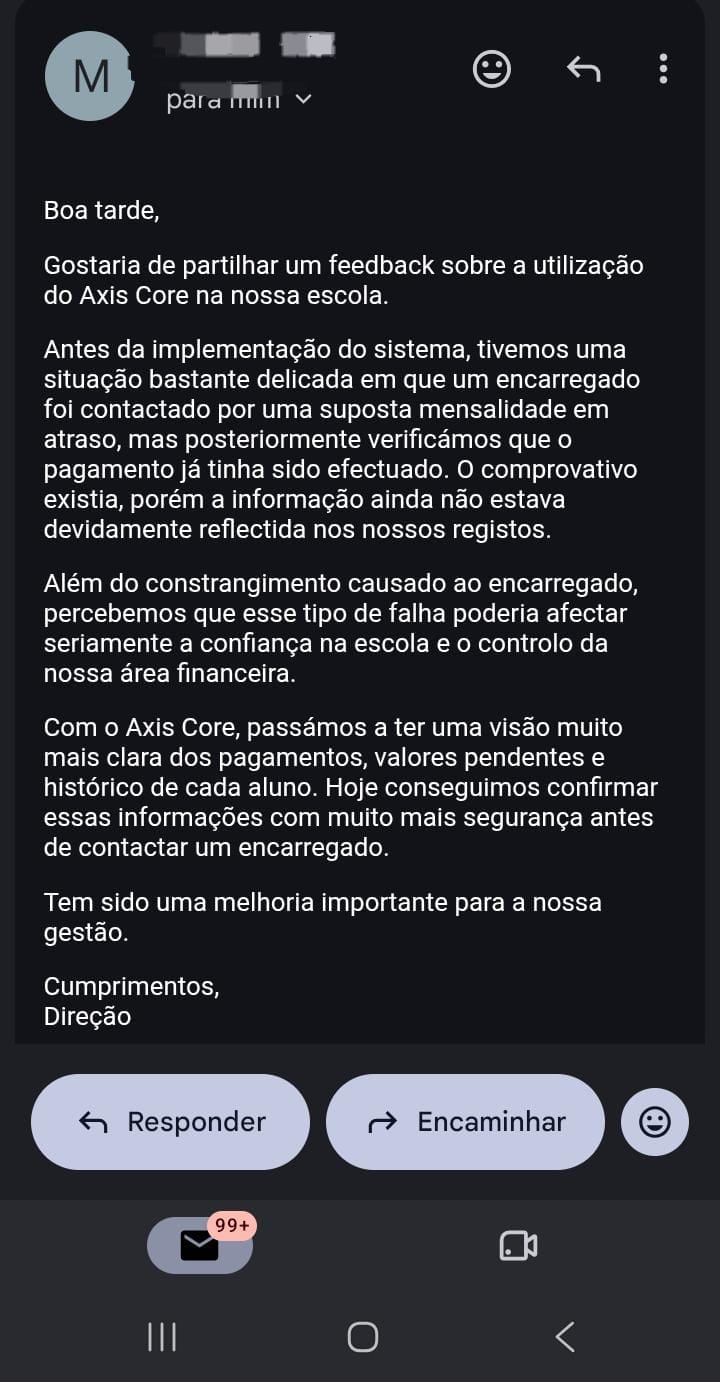 Screenshot de um caso de sucesso com Axis Core