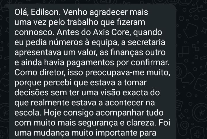 Screenshot de um segundo caso de sucesso com Axis Core