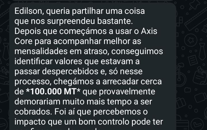 Screenshot de um terceiro caso de sucesso com Axis Core